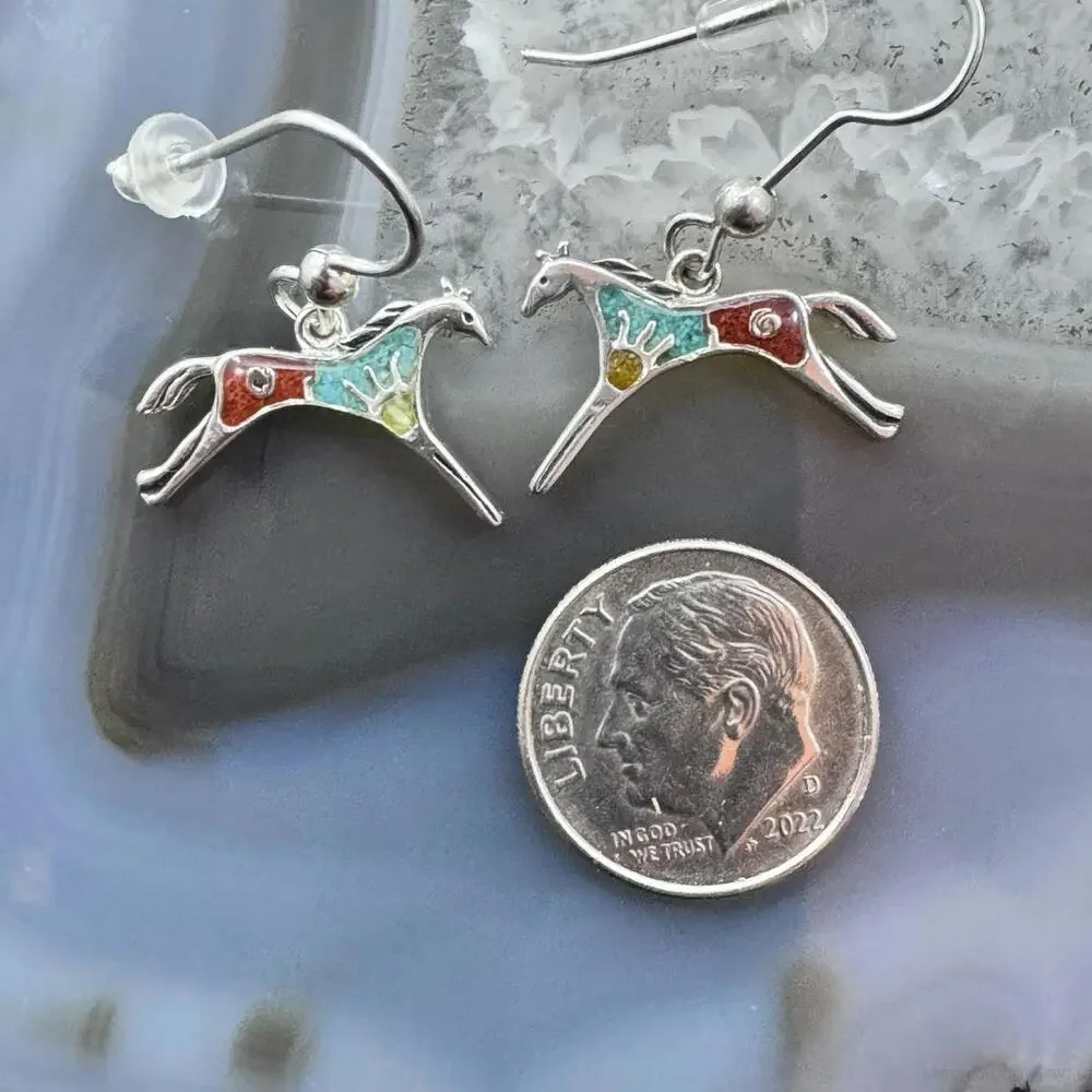 Carolyn Pollack Sterling Multistone Chip Inlay Horse Dangle Earrings For Women - Picture 8 of 10